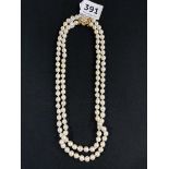 2 STRAND CULTURED PEARL NECKLACE WITH 9CT GOLD CLASP