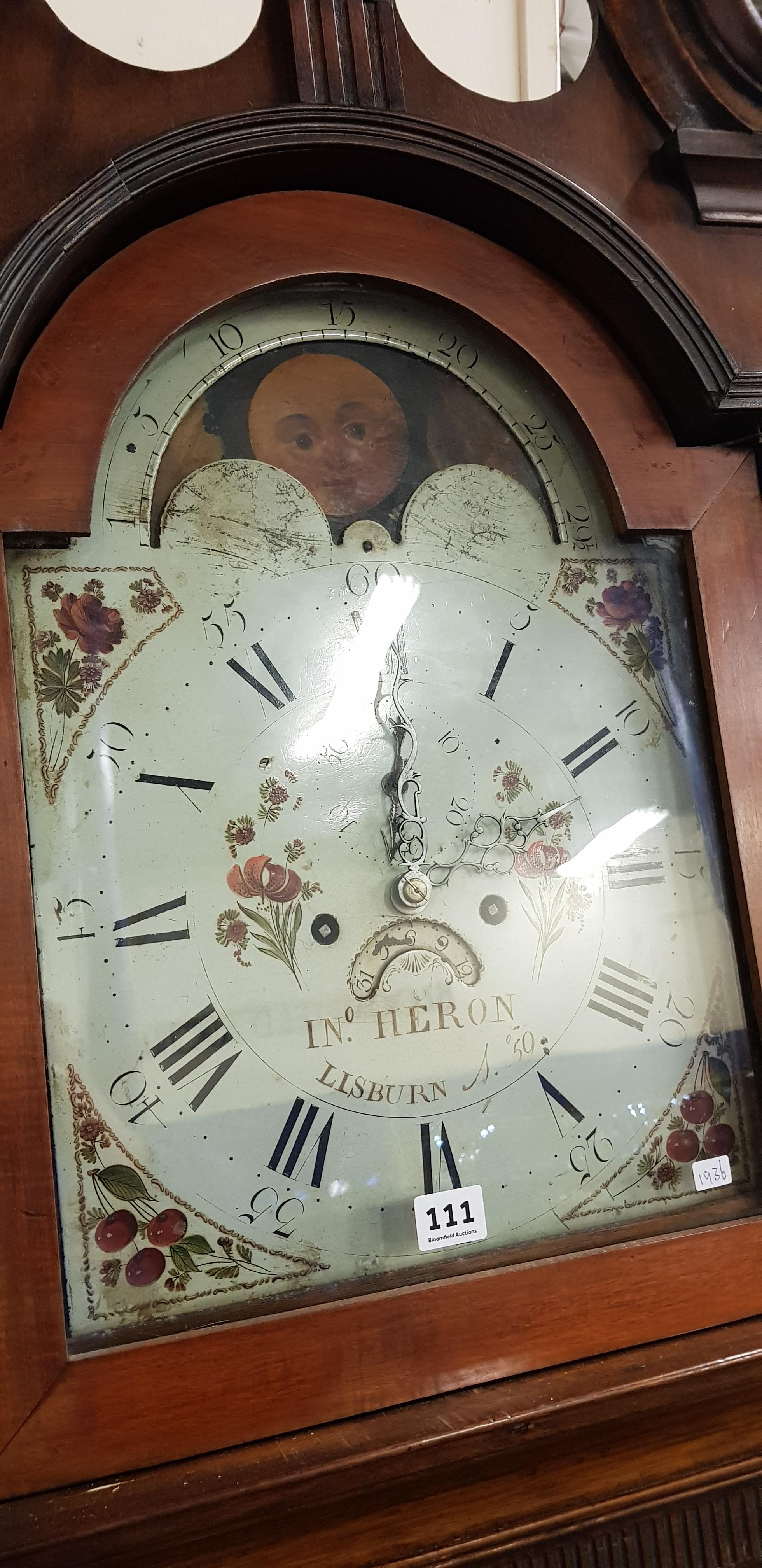 ANTIQUE MAHOGANY LONG CASED CLOCK WITH MOON DIAL- HERON, LISBURN - Image 3 of 4