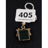 9CT GOLD SWIVEL BLOODSTONE FOB CIRCA 5.1G