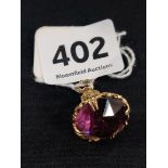 9 CARAT GOLD PENDANT/FOB WITH AMETHYST STONE