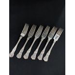 6 SILVER DESSERT FORKS 1923-33 BY WALKER AND HALL 372g