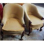 PAIR OF RARE VICTORIAN ORNATELY CARVED, CAB LEGGED ROSEWOOD LIBRARY/CLUB CHAIRS