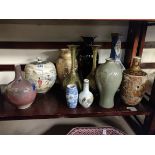 SHELF LOT OF ORIENTAL VASES A/F