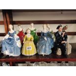 5 ROYAL DOULTON FIGURES AND 2 COALPORT