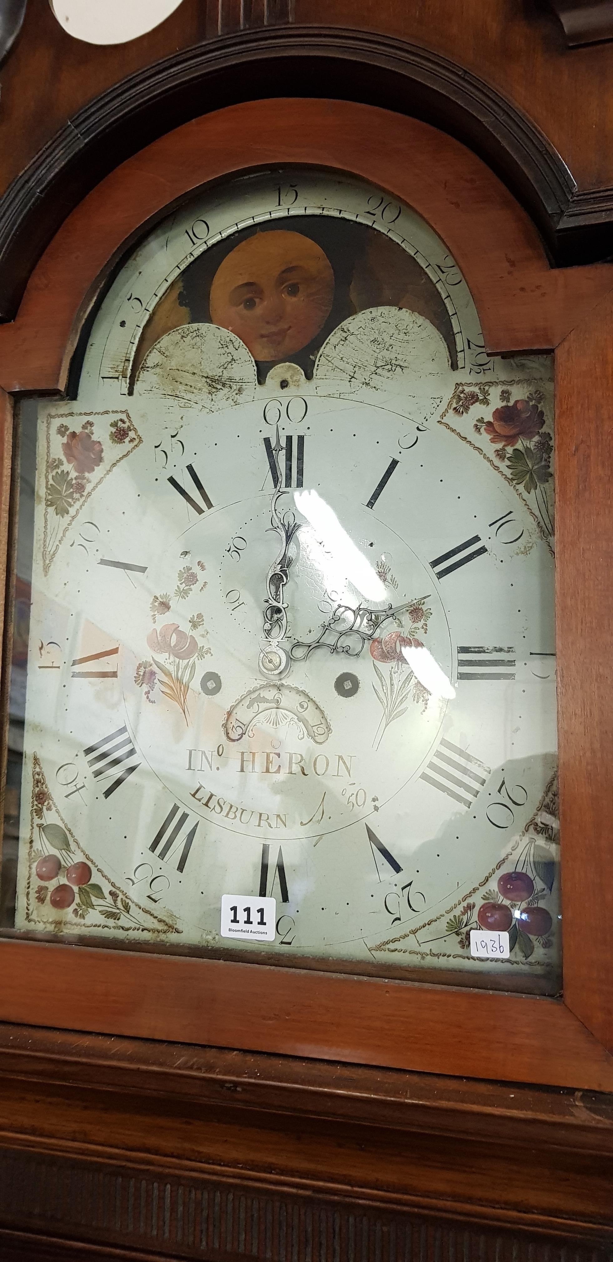 ANTIQUE MAHOGANY LONG CASED CLOCK WITH MOON DIAL- HERON, LISBURN - Image 4 of 4