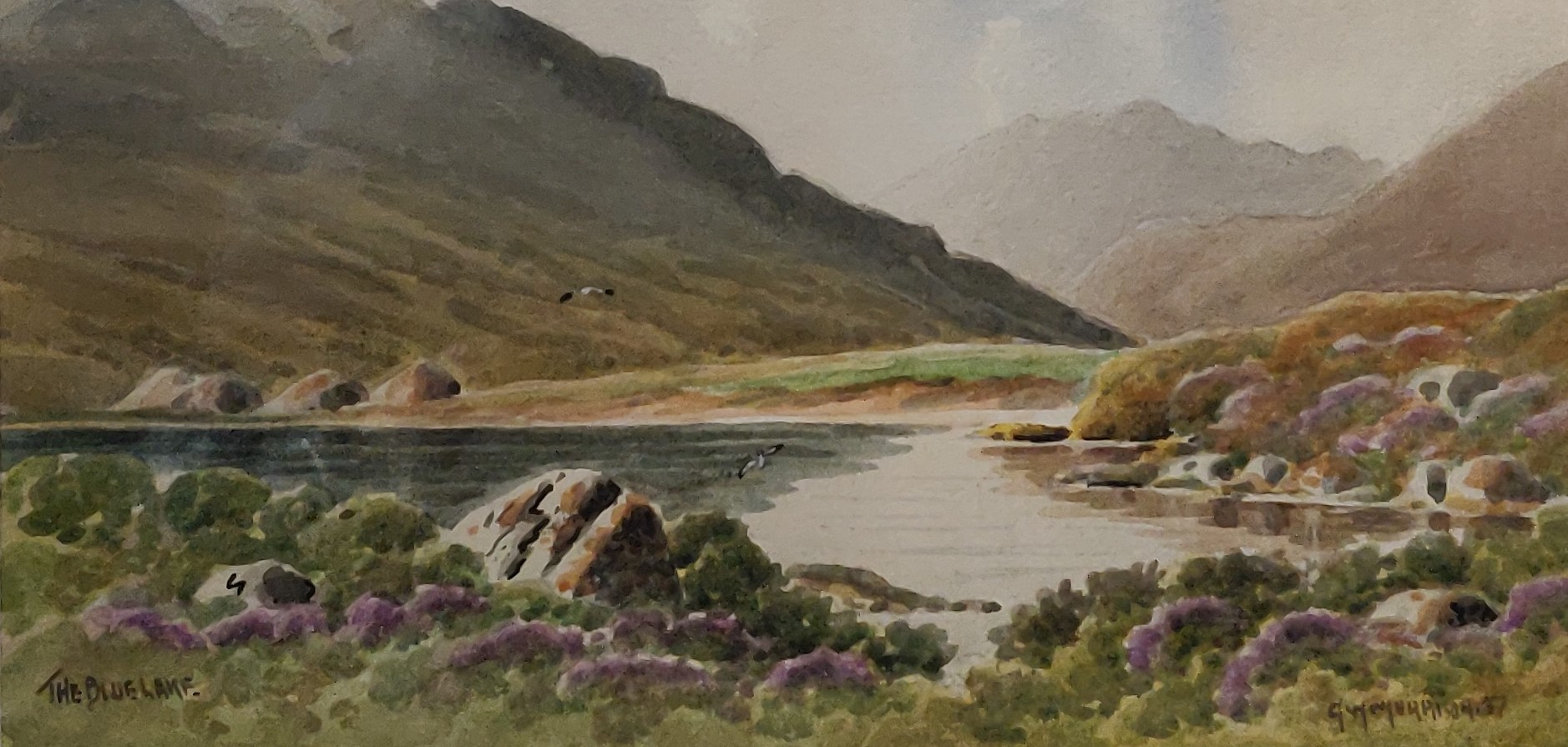 G W MORRISON - WATERCOLOUR - THE BLUE LAKE - 5.75 X 11.5