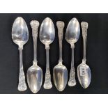 6 IRISH SILVER SERVING SPOONS KINGS PATTERN FROM THE ESTATE OF THE LATE LORD LURGAN - DUBLIN -