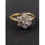 18CT GOLD 7 STONE DIAMOND CLUSTER RING (1CT) SIZE R (COULD BE RESIZED)