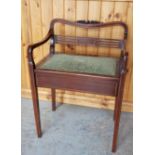 EDWARDIAN INLAID PIANO STOOL WITH LOW BACK & TAPERED LEG AND OPEN SEAT FOR MUSIC