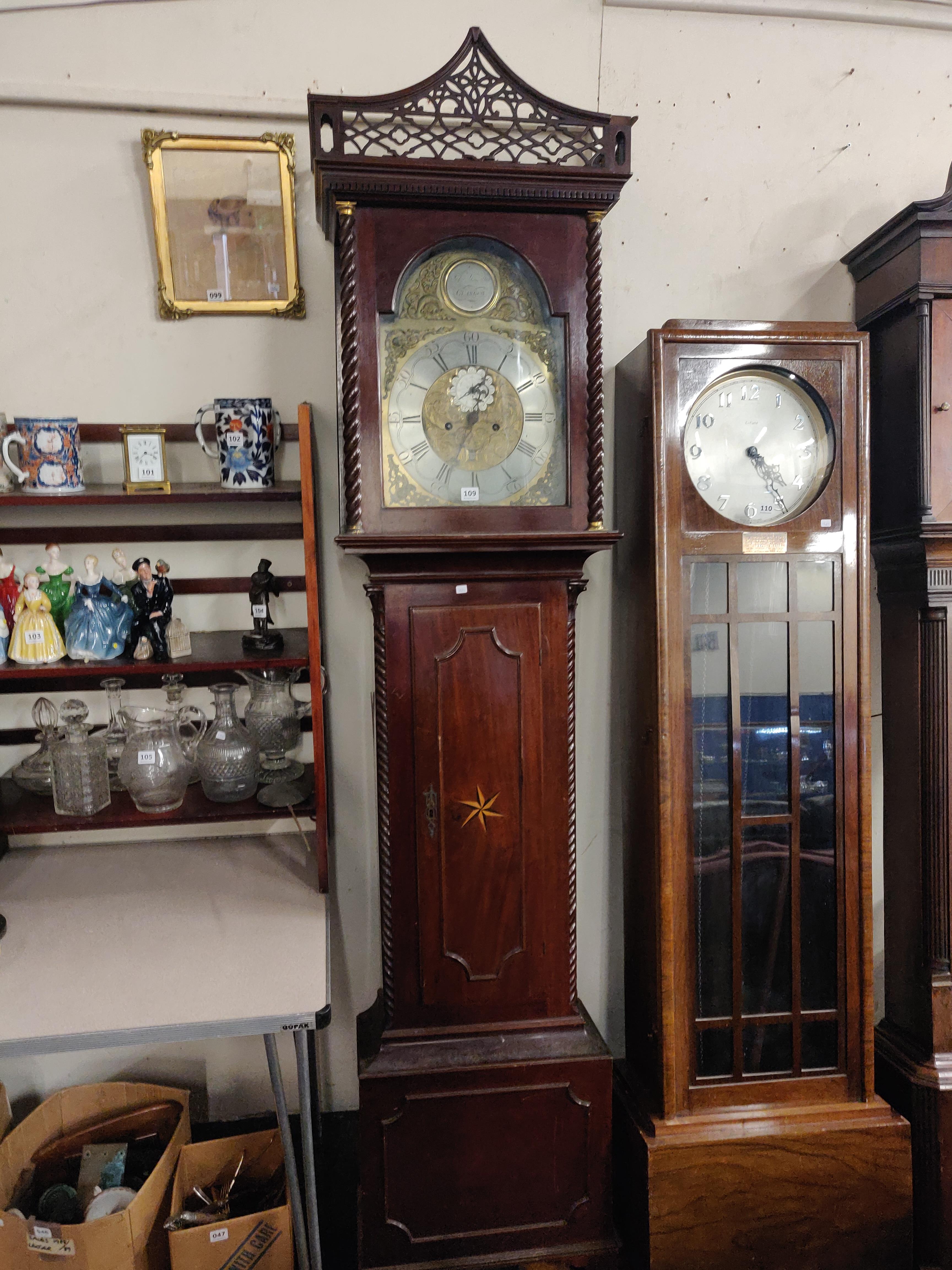 ANTIQUE MAHOGANY INLAID LONG CASED CLOCK - JOHN HAMILTON GLASGOW