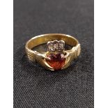14CT GOLD CLADDAGH RING WITH DIAMOND CROWN APPROX 4G