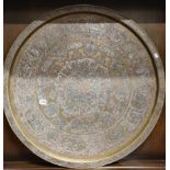 LARGE ANTIQUE ISLAMIC MIXED METAL CHARGER - DIAMETER 29'