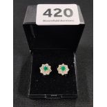 PAIR OF 18CT GOLD DIAMOND AND EMERALD EARRINGS