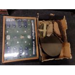BOX OF MILITARY ITEMS AND CASED BADGES