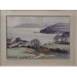 THEO J GRACEY - WATERCOLOUR - JOHN-O THE -ROCKS, CUSHENDUN - 5' X 7'