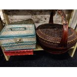 ANTIQUE ORIENTAL BASKET AND 3 OTHERS