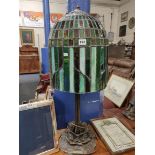 BRONZE ART DECO STYLE LAMP WITH TIFFANY STYLE SHADE