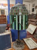 BRONZE ART DECO STYLE LAMP WITH TIFFANY STYLE SHADE