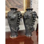 PAIR OF ANTIQUE BRONZE VASES SIGNED - HEIGHT 12'
