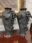 PAIR OF ANTIQUE BRONZE VASES SIGNED - HEIGHT 12'