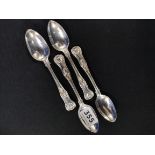 4 SILVER TEASPOONS - KINGS PATTERN LONDON1863/64 BY HENRY HOLLAND 128g