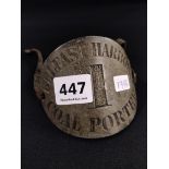 BELFAST HARBOUR COAL PORTER ARM BADGE