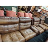 BROWN LEATHER RECLINING 3 SEATER & 2 ARMCHAIRS