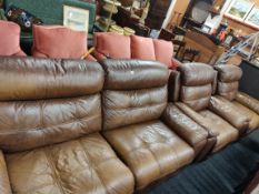 BROWN LEATHER RECLINING 3 SEATER & 2 ARMCHAIRS