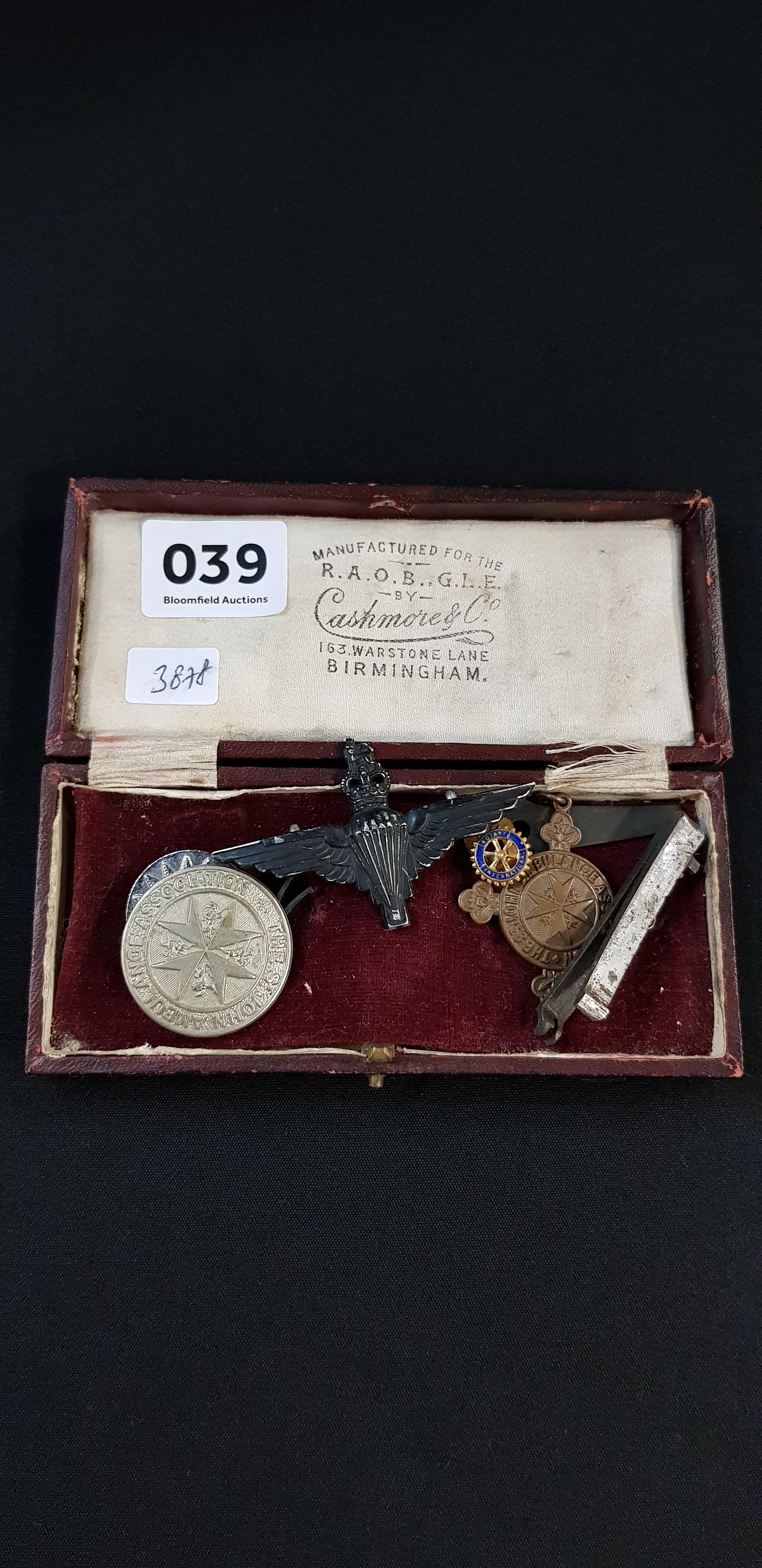 EDWARDIAN MASONIC JEWEL CASE AND CONTENTS