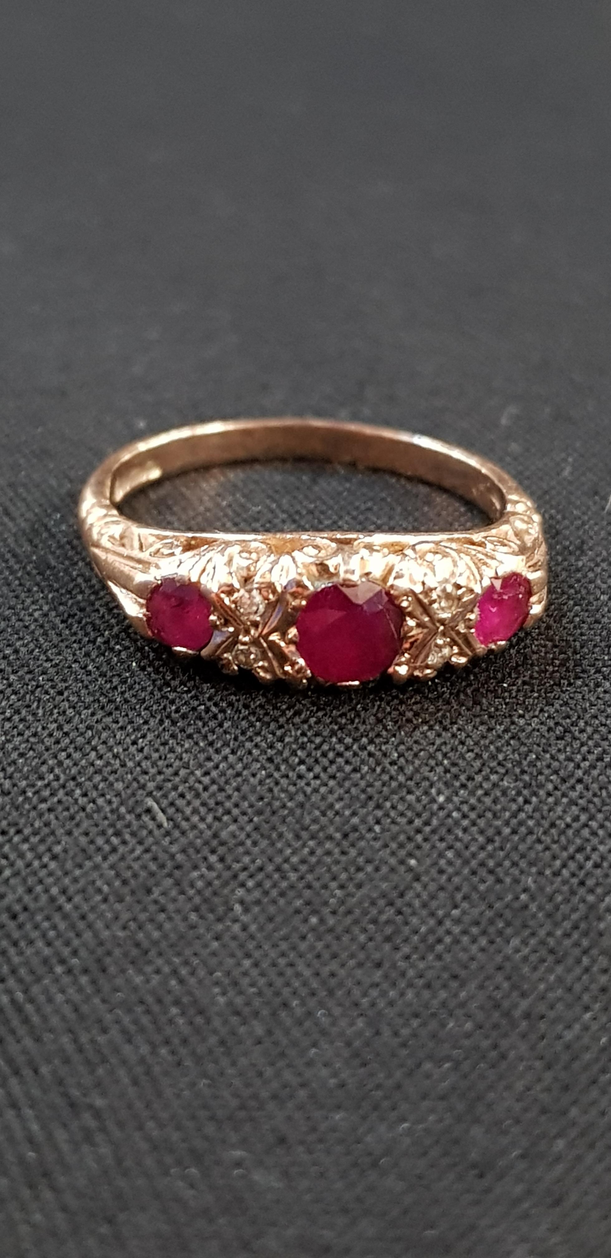 9CT GOLD RUBY AND DIAMOND RING