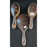 3 PIECE SILVER AND TORTOISESHELL BRUSH SET