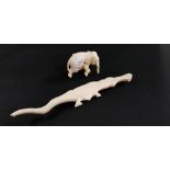 IVORY ELEPHANT AND BONE ALLIGATOR