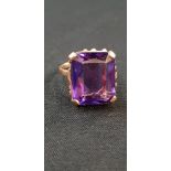 LARGE 9CT GOLD AMETHYST RING, CLAW SET