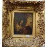 WOOD AND PLASTER GILT FRAMED OIL ON BOARD - INTERIOR SCENE