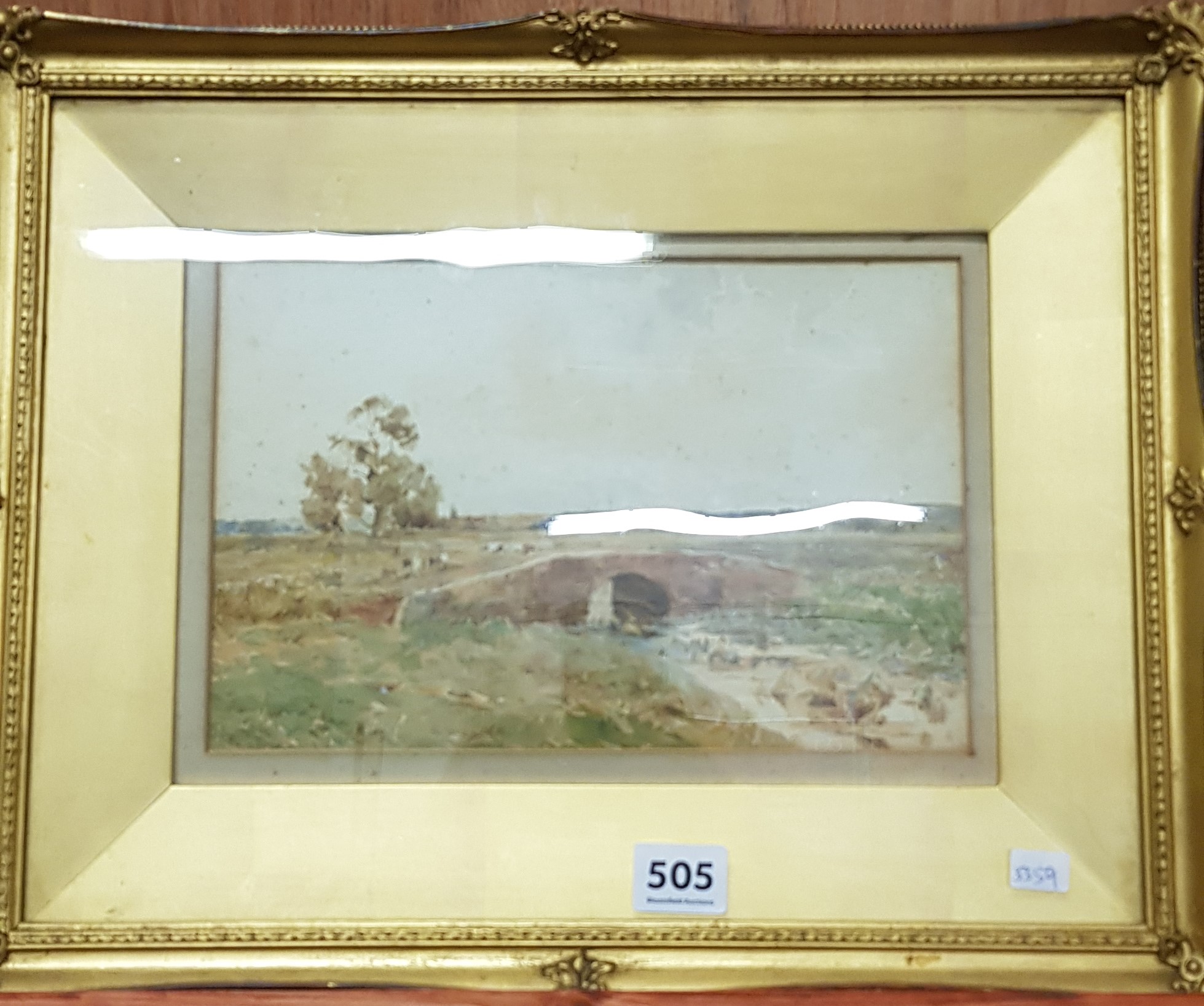 GILT FRAMEDWATER COLOUR - THE BRIDGE - CLAUD HAYES