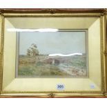 GILT FRAMEDWATER COLOUR - THE BRIDGE - CLAUD HAYES