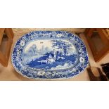 ANTIQUE BLUE AND WHITE PLATTER - DAVENPORT - HAS BEEN REPAIRED
