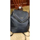 ORIGINAL VICTORIAS SECRET 'LOVE VICTORIA' BLACK LEATHER BACKPACK WITH BALL STUDS AND TASSELS