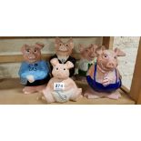 5 WADE PIG MONEYBOXES WITH ORIGINAL NAT WEST STOPPERS