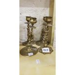 2 PAIRS OF BRASS CANDLESTICKS