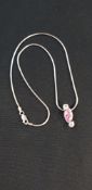 SILVER PINK CRYSTAL PENDANT AND CHAIN