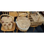 3 LARGE VINTAGE WICKER PICNIC BASKETS