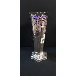 ART NOUVEAU SILVER VASE WITH BRISTOL BLUE LINER 6.75' CIRCA 167.6 GRAMS (WITHOUT LINER) LONDON