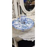 ANTIQUE WILLOW PATTERN COFFEE CENTRE & CANS