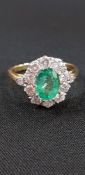 18 CARAT GOLD EMERALD (2.5 CARAT) & DIAMOND (1.25 CARAT) CLUTER RING