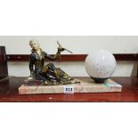 ART DECO COLD PAINTED BRONZE FIGURE LAMP ON MARBLE PLINTH