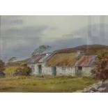 ROBERT EGGINTON - WATERCOLOUR - IRISH COTTAGES 10.5' X 14.5'