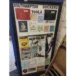 LARGE FRAMED DOCK WORKERS TOOLS AND EPHEMERA