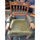 ANTIQUE CHAIR WITH GREEN LEATHER