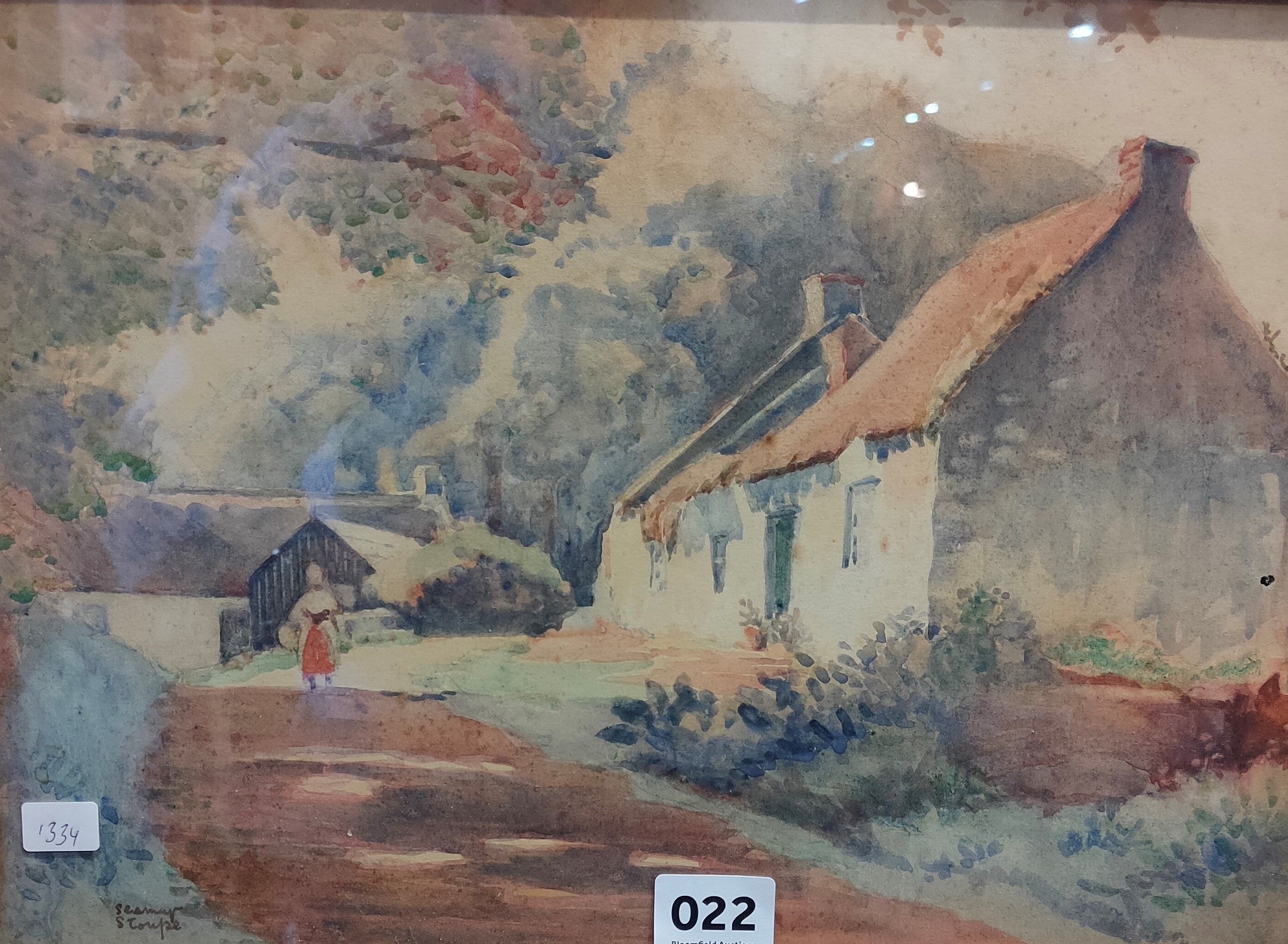 S.S.TOUPE - WATERCOLOUR - COTTAGES ON CARNMONEY HILL - 9.5' X 13'